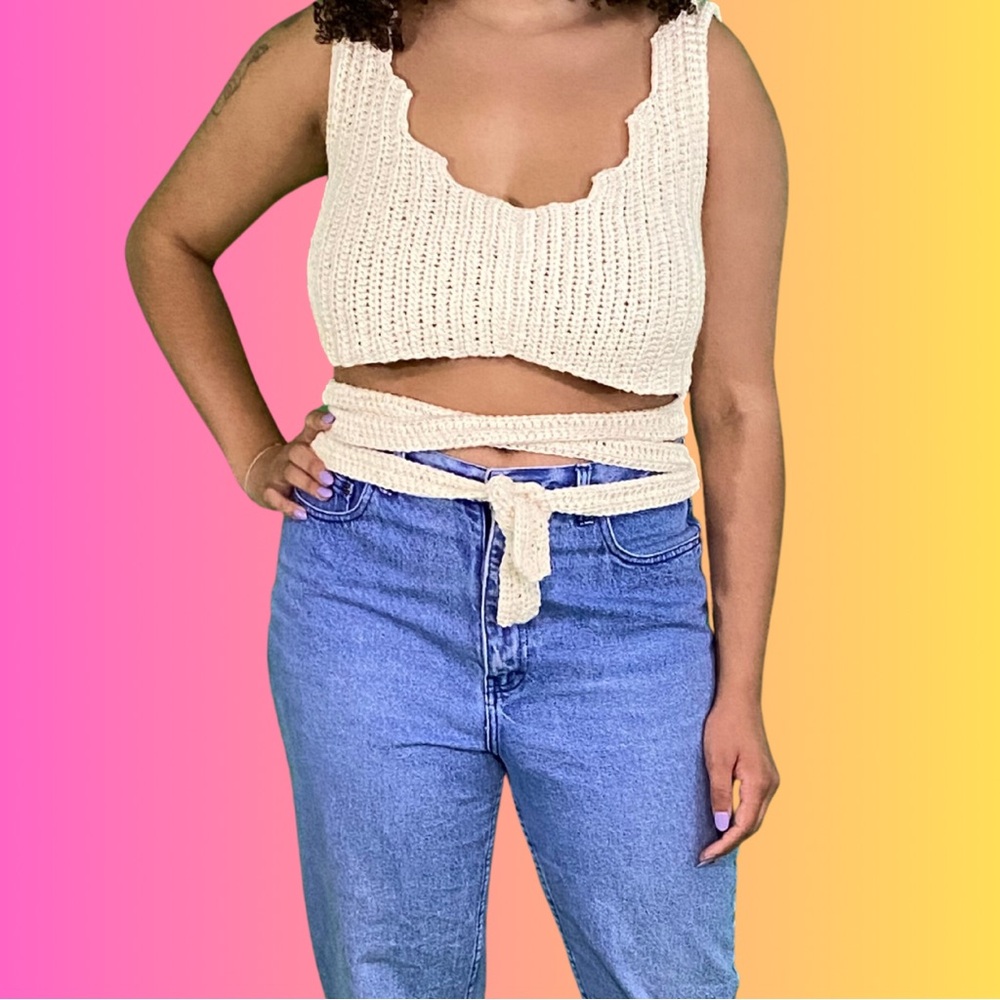 Cream crochet wrap top